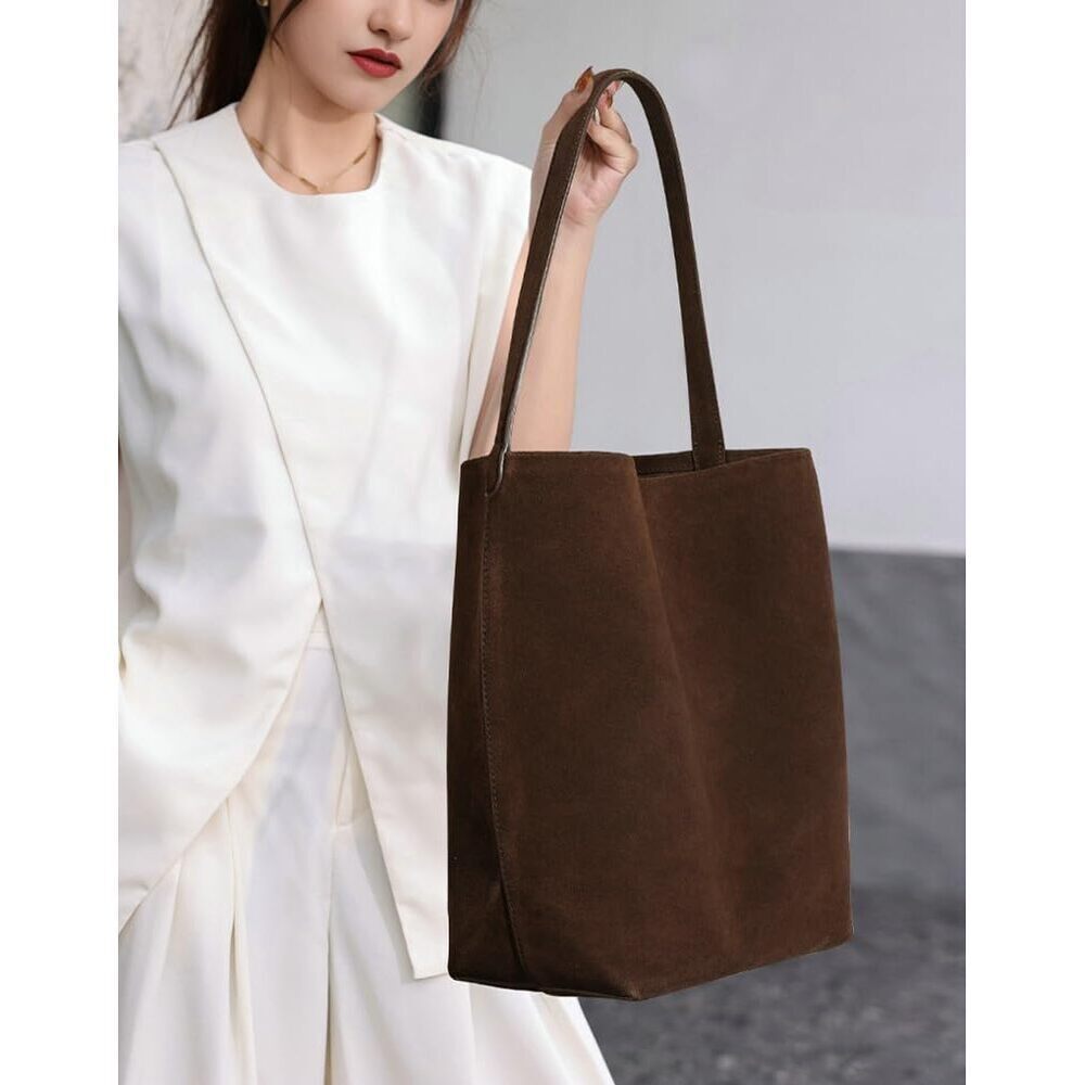 4408 Large Leather Bucket Shoulder Bags Soft Suede Tote Purse Handbags - Picture 3 of 7